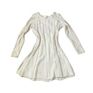 Hollister Cream Cable Knit Sweater Dress Long Sleeve Crew Neck Size Medium